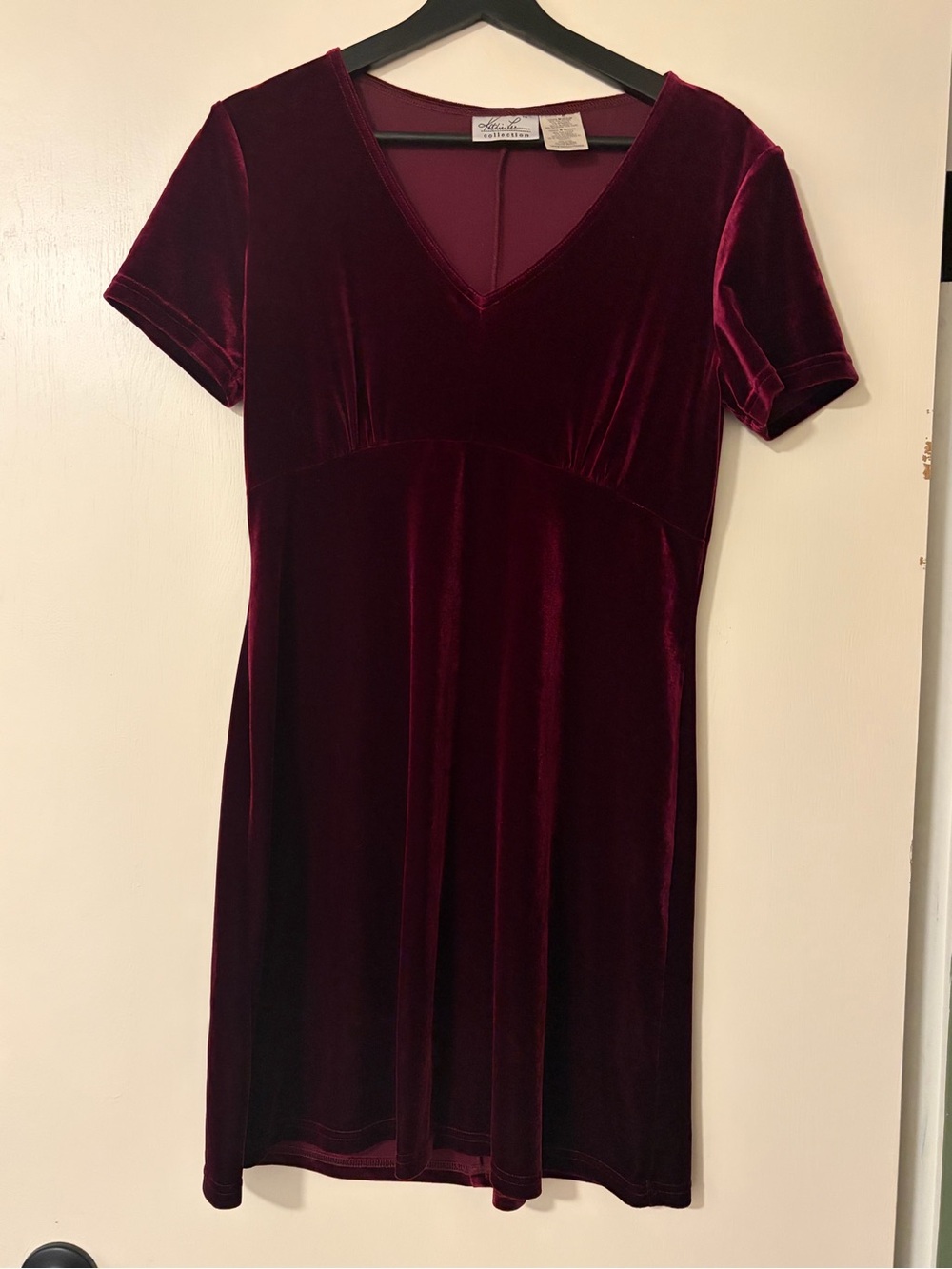 Kathie Lee Collection Velvet V-Neck Mini Dress in Deep Wine
